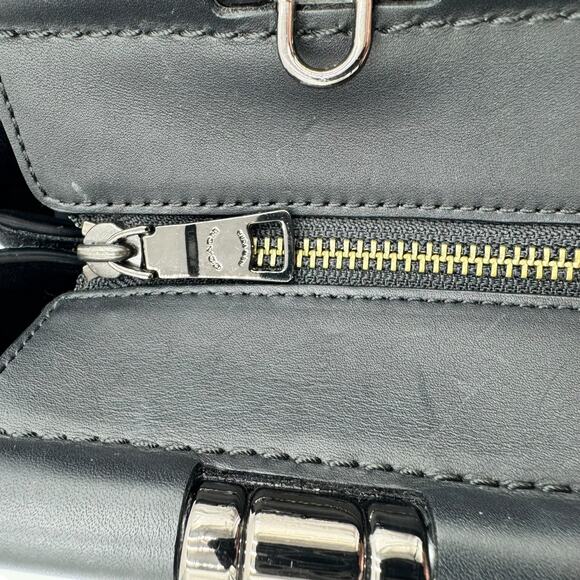 Coach Tea Rose Drifter Turnlock Satchel Floral Appliqué Black Leather 59522 - Picture 10 of 15